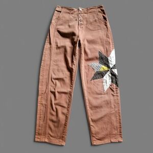 Veronica Beard Charlie Barrel Jeans Pants Wash Mocha Brown Star Patchwork Sz 27